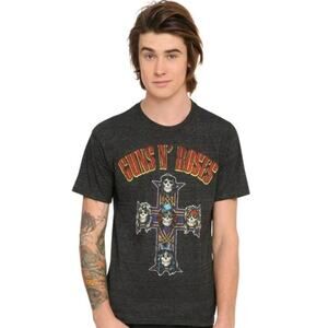 VTG Inspired Guns N' Roses Gray Cross Graphic Band T-Shirt Mens L Distressed GUC
